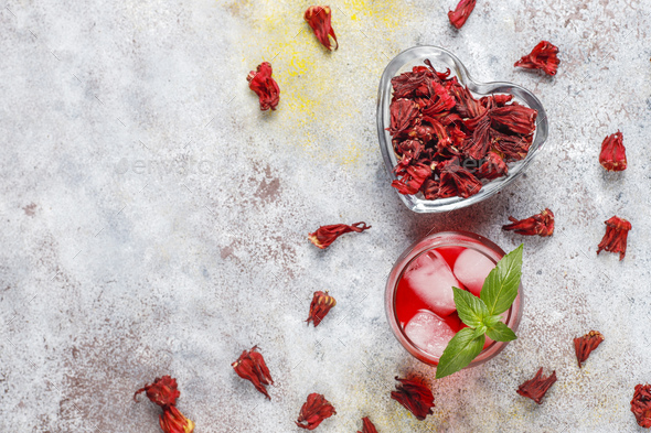 cold-brew-hibiscus-tea-with-ice-and-basil-leaves-stock-photo-by-13people